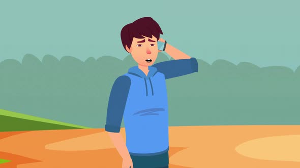 Scared Man Talking On The Phone