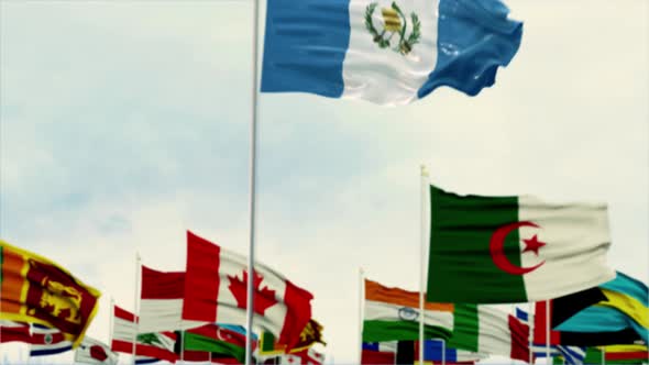 Guatemala Flag With World Globe Flags Morning Shot