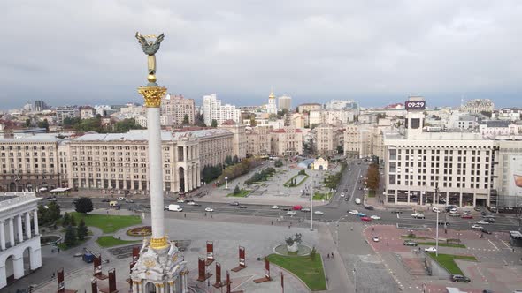 Kyiv, Ukraine in Autumn : Independence Square, Maidan, Aerial View