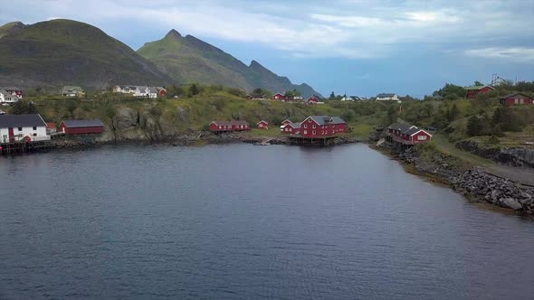 Aerial View of Small Village in Norway, Sorvagen