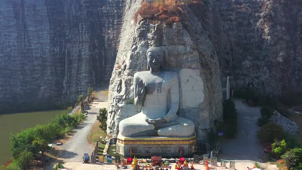 Aerial View of Luang Pho U Thong or Phra Phuttha Pusaya Khiri Sri Suvarnabhumi Bhutsaya Khiri