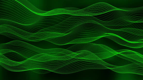 Green Color Background Digital Particle Line Wave Animation