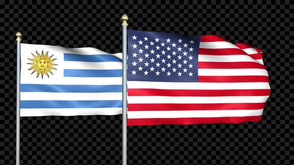 Uruguay And United States Two Countries Flags Waving