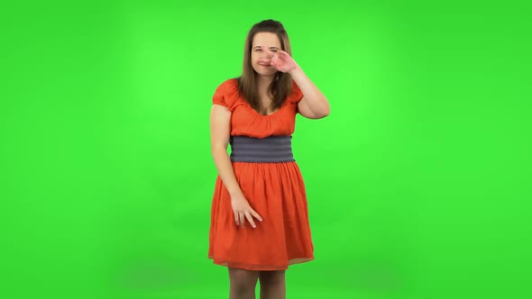 Cute Girl Posing for Camera and Making Funny Faces. Green Screen