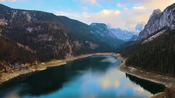 Beautiful Drone View on the Lake Gosausee with Mountains in Austria