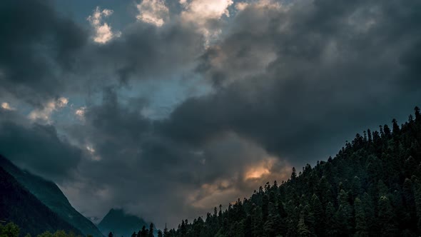 Beautiful Landscape of Evening Sky with Clouds in Mountainous Area