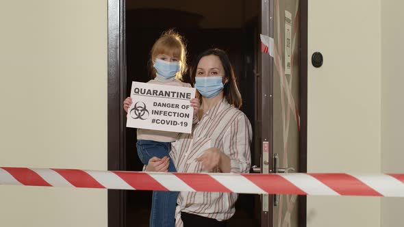 Sick Young Family of Woman with Child Daughter Stay at Home During Coronavirus Quarantine Lockdown