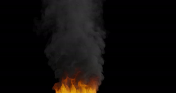 Realistic flame with smoke on a dark background