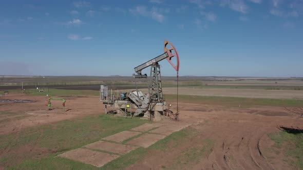 A Big Oil Derrick in Work, Aerial Video 