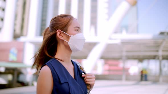 Office Girl in the city (Bangkok), wear a mask