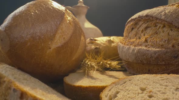 Closeup of Fresh Baked Whole Grain Bread Move in Slow Motion