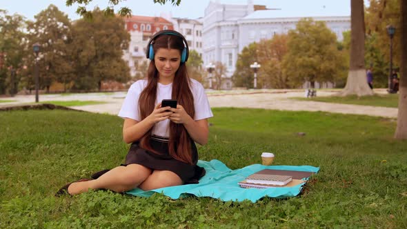 Girl Listen Song Resting Outdoors