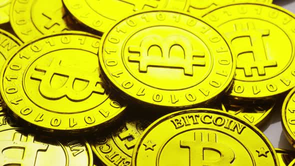 Rotating shot of Bitcoins