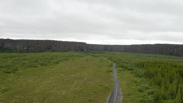 Asbyrgi Canyon With Verdant Vegetation Under Overcast Sky In Iceland. Tilt-up