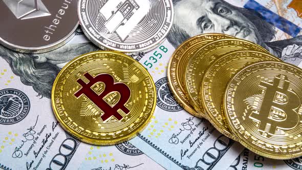 Bitcoin and Cryptocurrency on Banknotes of One Hundred Dollars