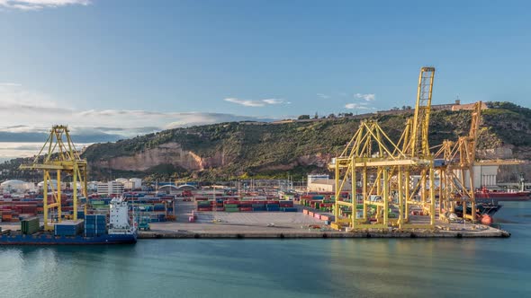 Aerial View of the Sea Cargo Port and Container Terminal of Barcelona Timelapse Barcelona Catalonia