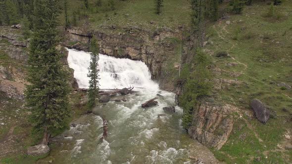 Aerial view of waterfall in the Wyoming landscape