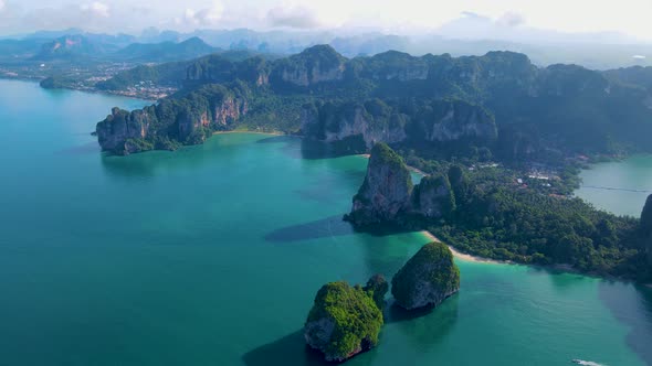 Railay Beach Krabi Thailand Tropical Beach of Railay Krabi Panoramic View of Idyllic Railay Beach in