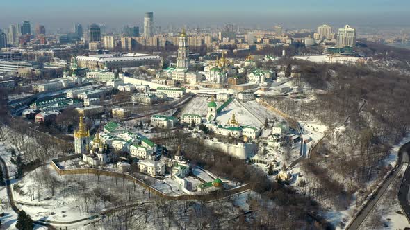 Beautiful winter top view of the Kiev-Pechersk Lavra.