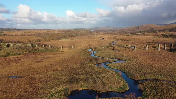 Aerial View of the Owencarrow Railway Viaduct By Creeslough in County Donegal  Ireland