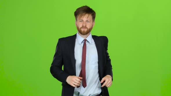 Man Runs To Work, Is Late for an Important Meeting. Green Screen