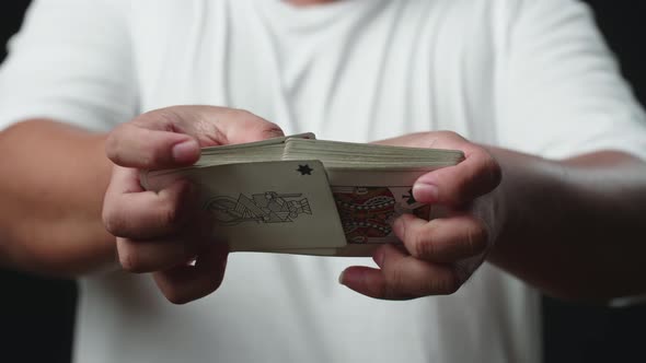 Shuffling Cards, Cardistry On Black Background