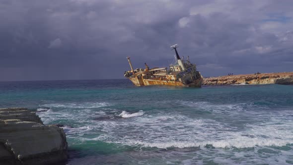 Cargo Vessel Edro III Shipwrecked Near Rocky Coast