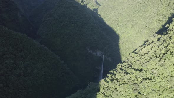 Aerial view of Cascade de La Grande Ravine, Reunion.