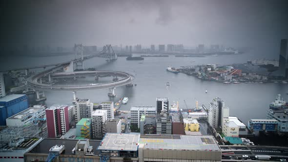 Tokyo japan city rainbow bridge skyline harbour