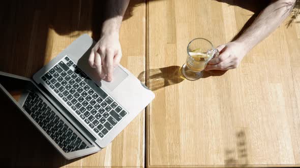 Female Student Writes Course Work on Her Computer Freelancer Girl Working at Cafe Via Notebook