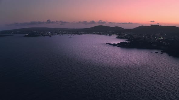 Aerial view of Puerto Portals at sunset, Balearic Islands, Mallorca