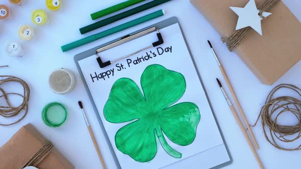 Female Hands Painting Greeting Card St Patricks Day