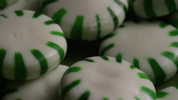 Rotating shot of spearmint hard candies 