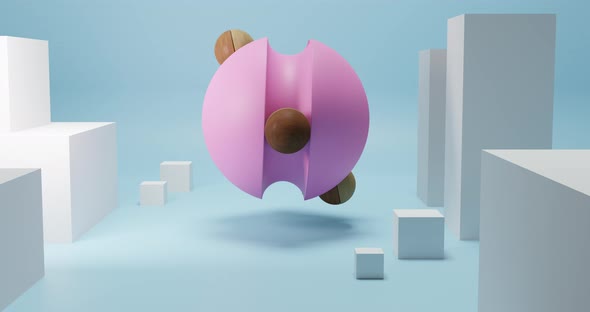 Abstract toy with moving spheres and geometric shapes for kids. Retro style in pastel colors