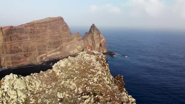 Aerial Panning Shot of Ponta de Sao Lourenco Coast, Madeira Island, Portugal