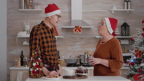 Grandparents with Granddaughter Greeting Remote Mother Celebrating Xmas Holiday