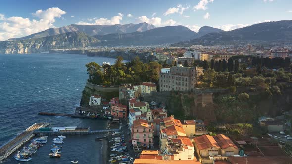 Wonderful Sunny Day in Sorrento, Italy. Sea From Gulf of Naples Washing the Coast of the Town