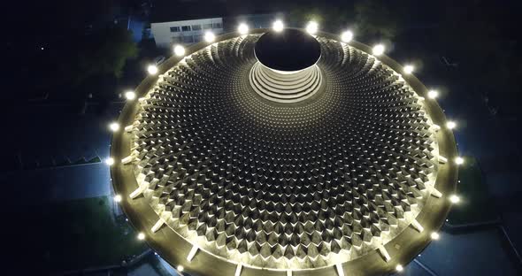 Round Roof of The Building. Drone Footage. the View from The Top. Looks Like a Wheel, a Black Hole