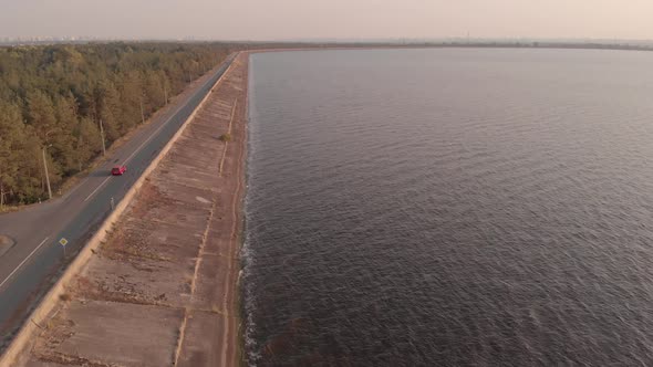 The Shore of the Kyiv Reservoir. Aerial. Ukraine. Dnipro River