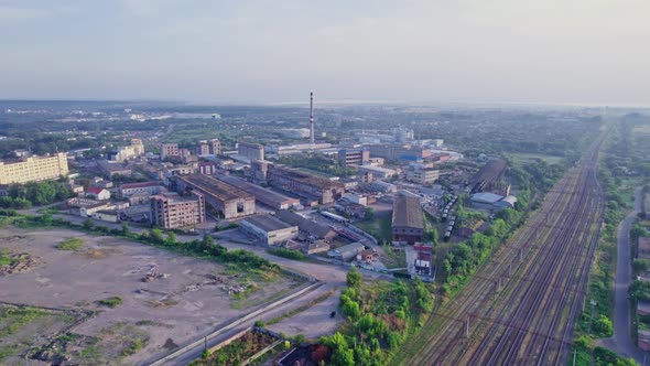 Aerial Top View of the Large Logistics Park with Factories