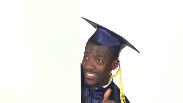 Graduate Pointing To the White Card, White, Slow Motion, Close Up