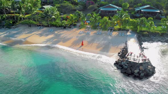 St Lucia Caribbean Couple Men and Women on Vacation Huge Pitons Drone View at Saint Lucia Sugar