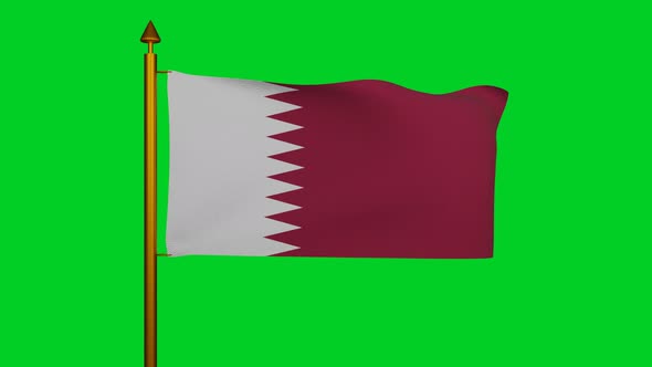 National flag of Qatar waving with flagpole on chroma key, State of Qatar flag textile