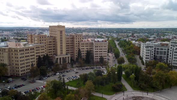 Derzhprom and University, Kharkiv city aerial view