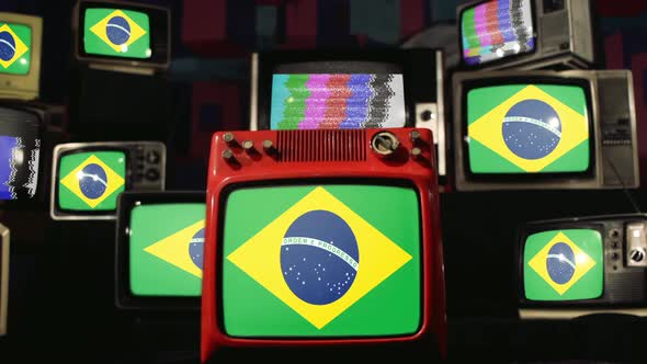 Brazil Flags and retro Televisions.