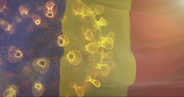 Romania Flag With Corona Virus Bacteria