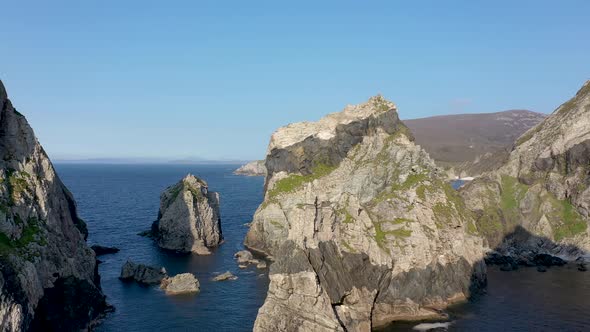 Flying Towards the Hidden Stack and Cobblers Tower at Glenlough Bay Between Port and Ardara in