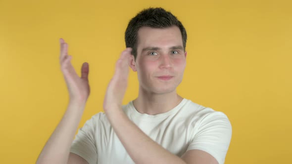 Clapping Man, Applauding, Yellow Background