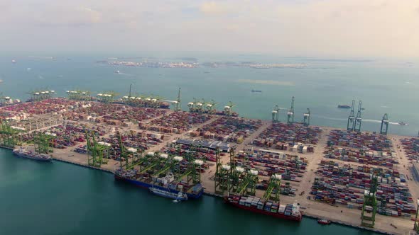 Aerial Footage of Commercial Port Terminal in Singapore