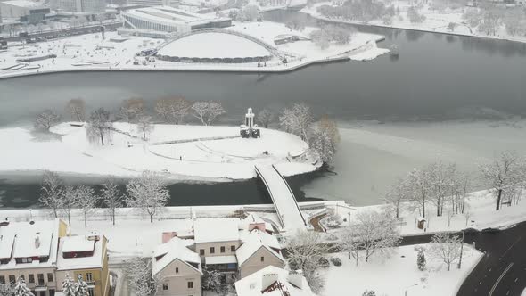 Snowcovered Old Center of Minsk From a Height